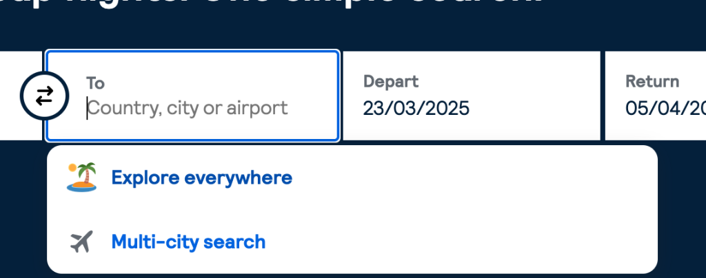 Skyscanner Explore everywhere search icon